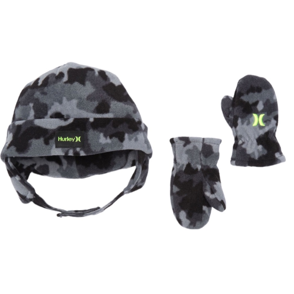 Hurley Kids Black Fleece Cold-Weather Hat With Mittens NWT